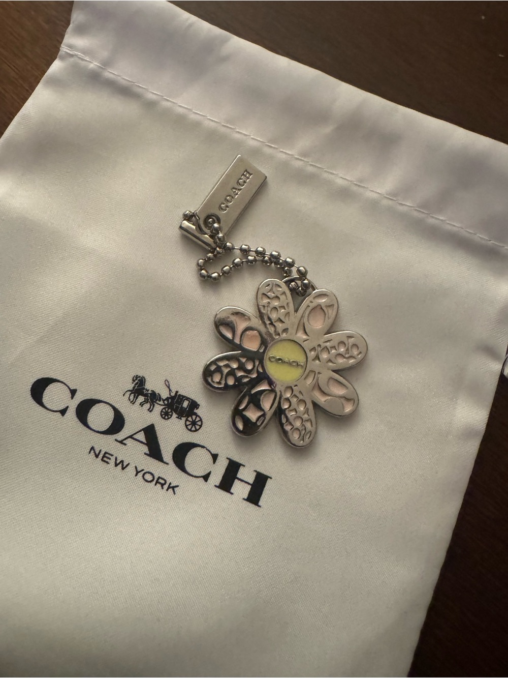 Coach Collectible Daisy Keychain in Pink/Green Enamel